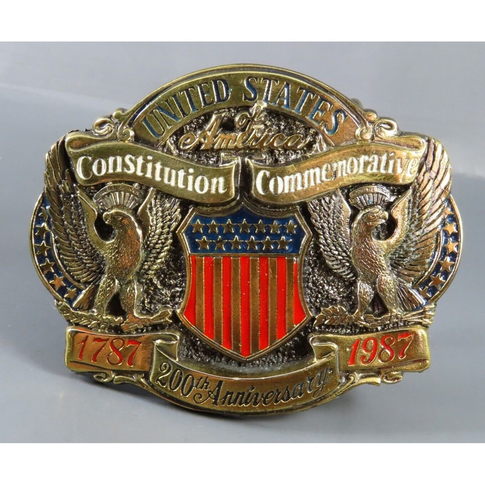 VTG USA American Constitution Commemorative BRASS/ENAMEL BELT BUCKLE 1787-1987